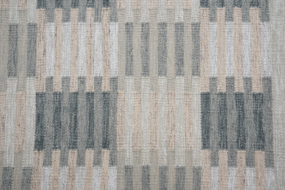 Handwoven Kilim Rug, Grey Beige Abstract Block Flatweave Rug, Modern Scandinavian Wool Area Rug