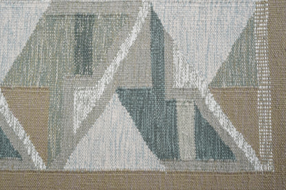 Handwoven Kilim Rug, Sage Beige Triangle Geometric Flatweave Rug, Scandinavian Wool Area Rug