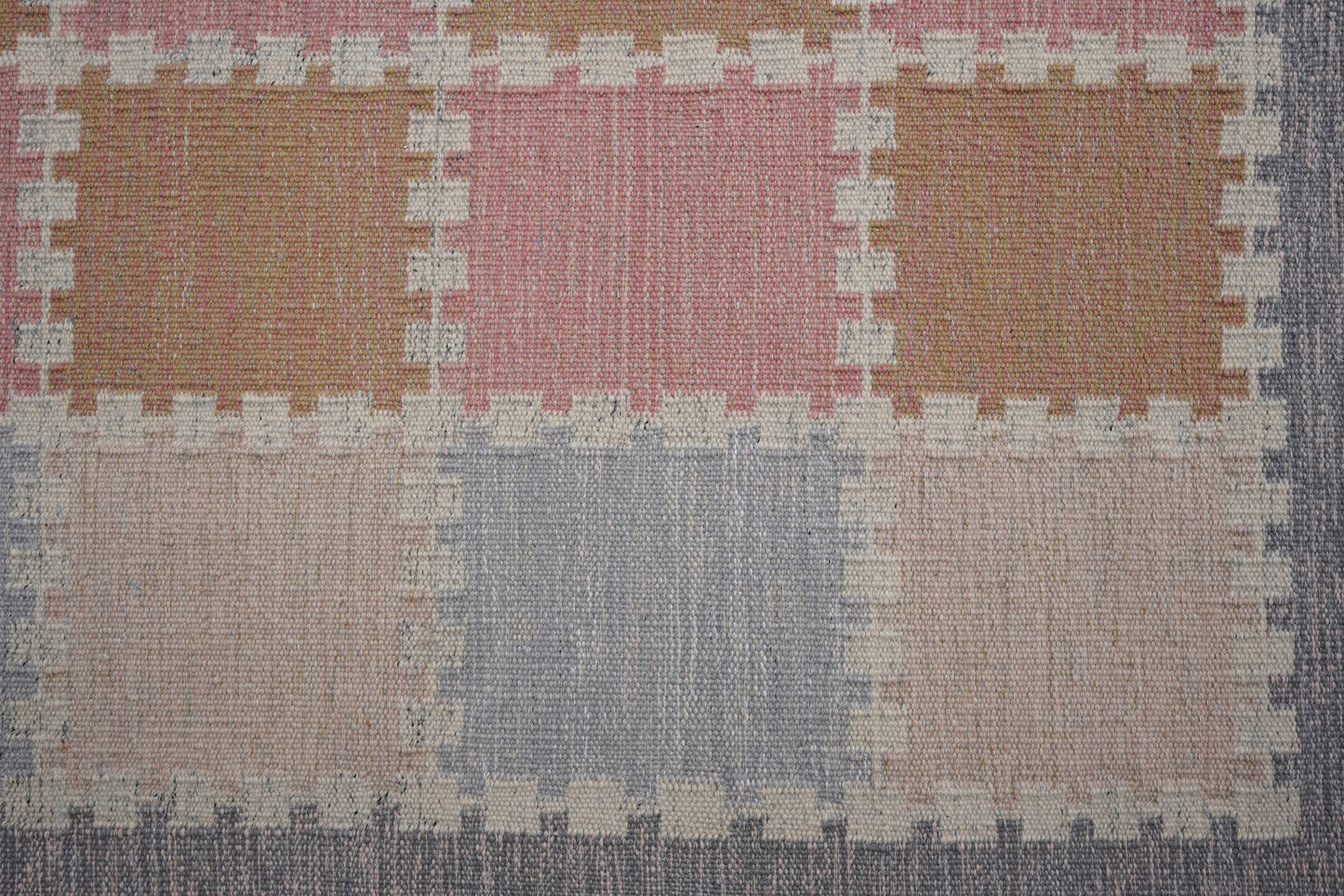 Handwoven Scandinavian Geometric Area Rug, Dusty Pink Taupe Grey Wool Carpet