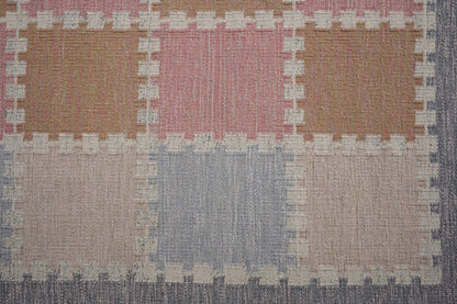 Handwoven Scandinavian Geometric Area Rug, Dusty Pink Taupe Grey Wool Carpet