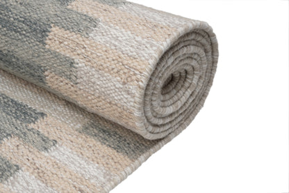 Handwoven Kilim Rug, Grey Beige Abstract Block Flatweave Rug, Modern Scandinavian Wool Area Rug