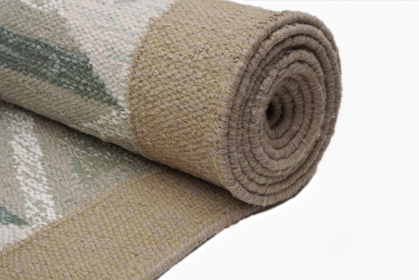 Handwoven Kilim Rug, Sage Beige Triangle Geometric Flatweave Rug, Scandinavian Wool Area Rug
