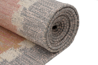 Handwoven Scandinavian Geometric Area Rug, Dusty Pink Taupe Grey Wool Carpet