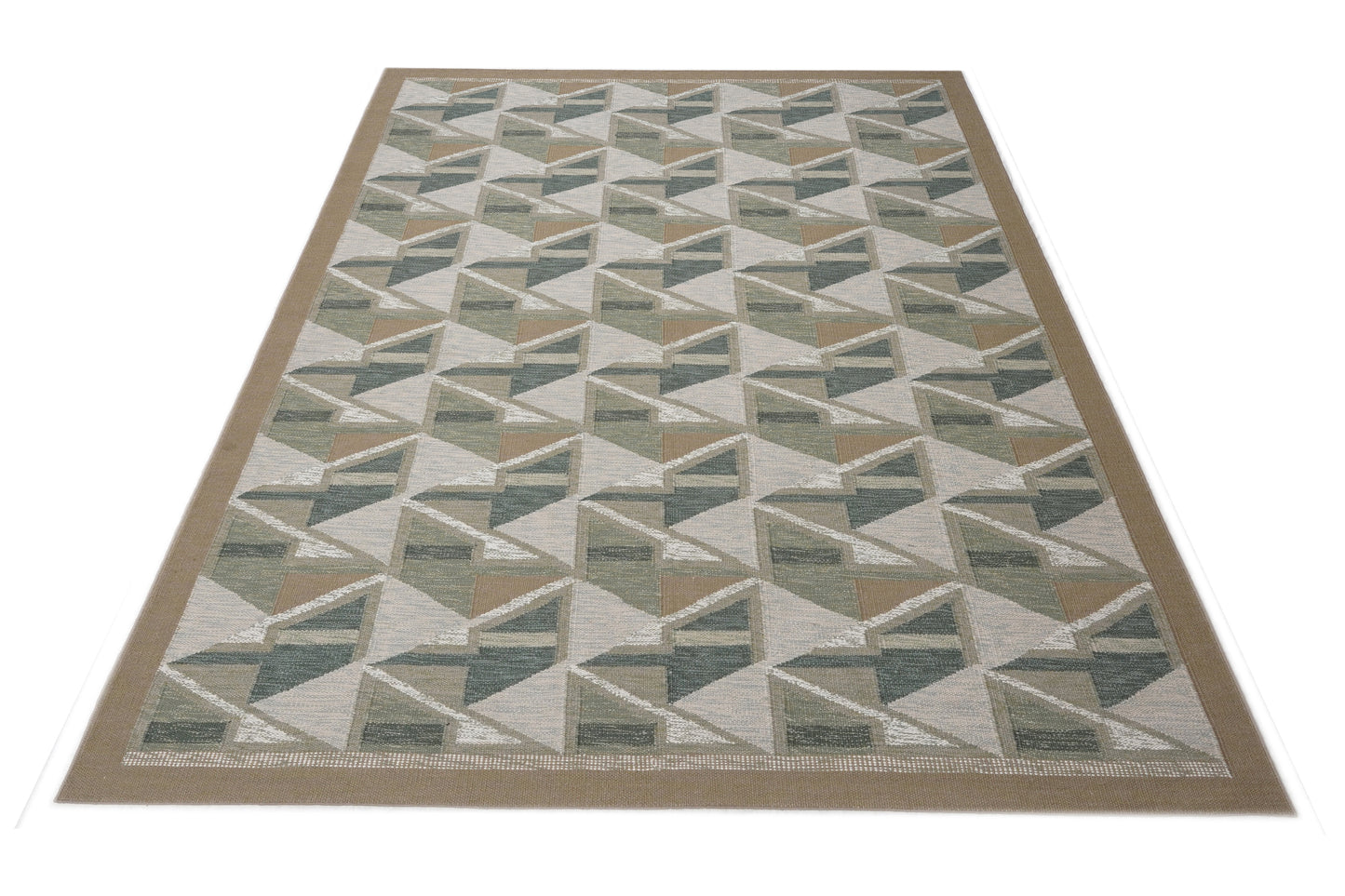 Handwoven Kilim Rug, Sage Beige Triangle Geometric Flatweave Rug, Scandinavian Wool Area Rug