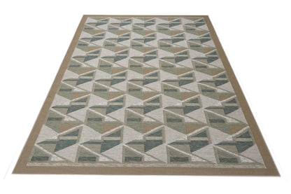 Handwoven Kilim Rug, Sage Beige Triangle Geometric Flatweave Rug, Scandinavian Wool Area Rug