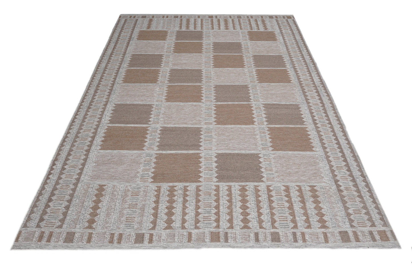 Handwoven Kilim Rug, Beige Tan Diamond Border Flatweave Rug, Tribal Scandinavian Wool Rug, Boho Area Rug
