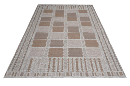 Handwoven Kilim Rug, Beige Tan Diamond Border Flatweave Rug, Tribal Scandinavian Wool Rug, Boho Area Rug