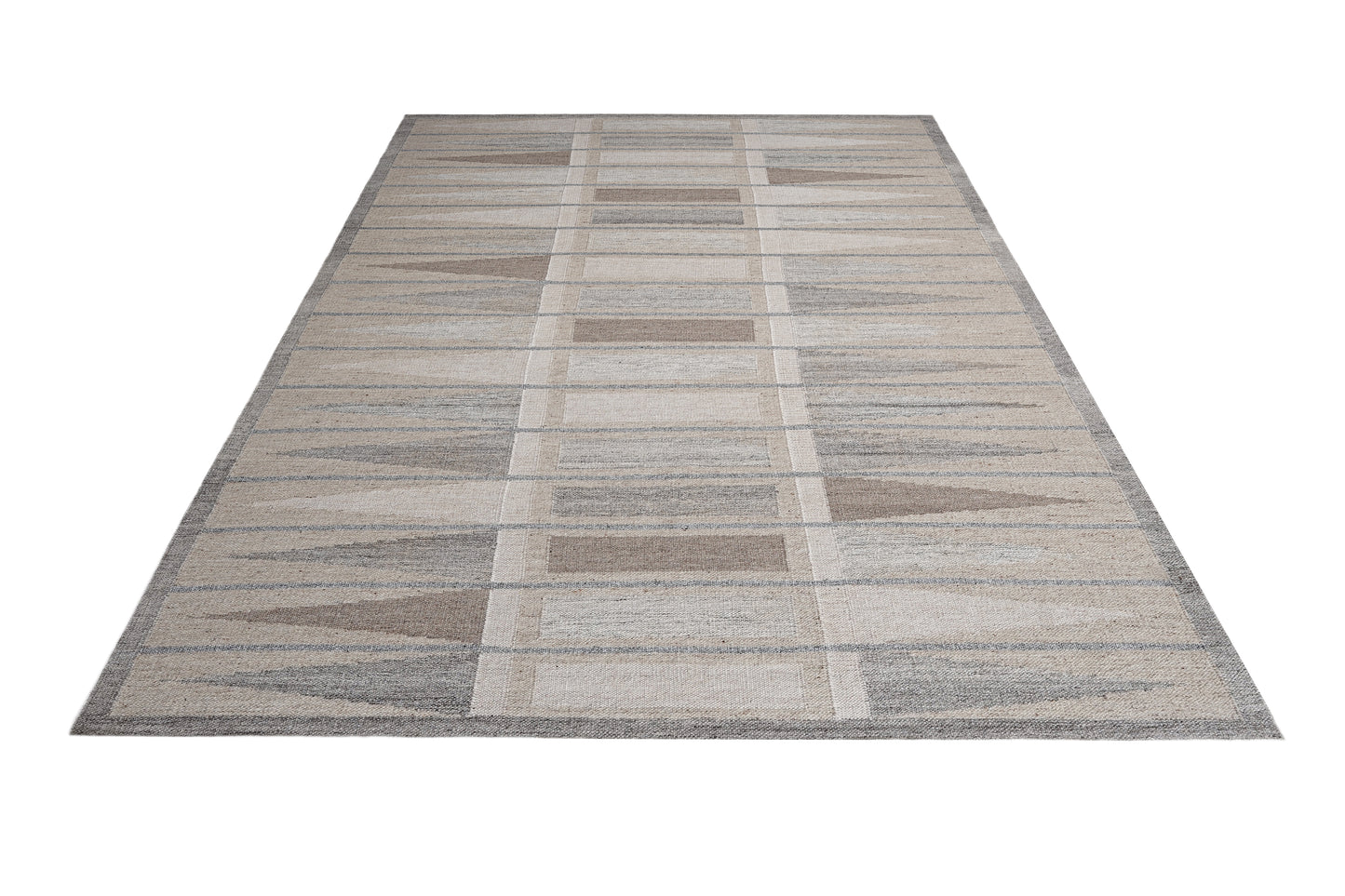 Handwoven Kilim Rug, Cream Grey Striped Flatweave Wool Rug, Scandinavian Border Rug, Minimalist Boho Area Rug