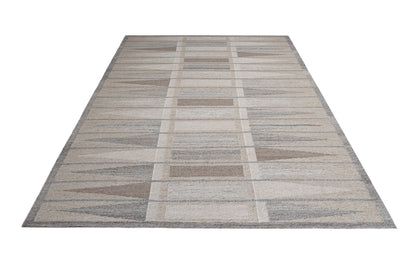 Handwoven Kilim Rug, Cream Grey Striped Flatweave Wool Rug, Scandinavian Border Rug, Minimalist Boho Area Rug