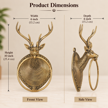 Handcrafted Brass Deer Wall Hanger | Traditional Indian Deer Head Hanger | Antique Brass Wall Hook | Tribal Home Decor