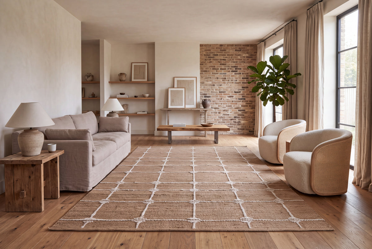 Handwoven Natural Jute Kilim Rug – 80% Jute & Wool Durrie