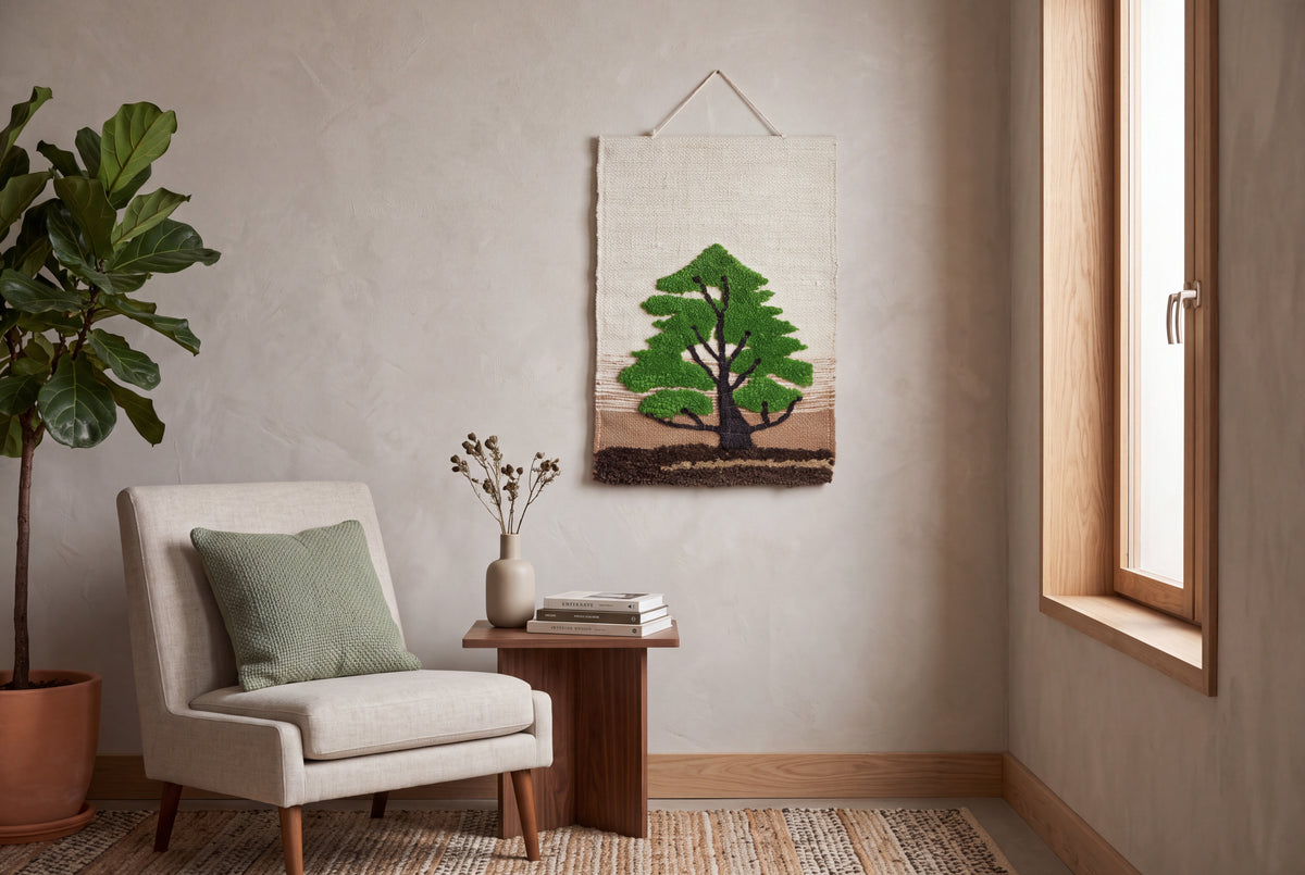 Handwoven Tree Wall Hanging, 18x12 Inch Boho Nature Tapestry, Rustic Textile Art