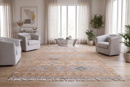 Handwoven Wool Jute Kilim Rug – Beige Vintage Distressed Durrie