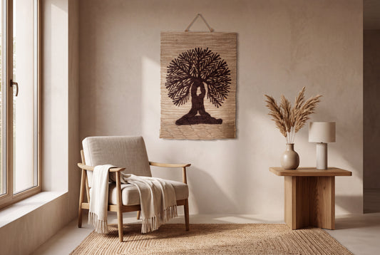 Handwoven Tree of Life Tapestry, 18x12 Inch, Rustic Boho Wall Hanging