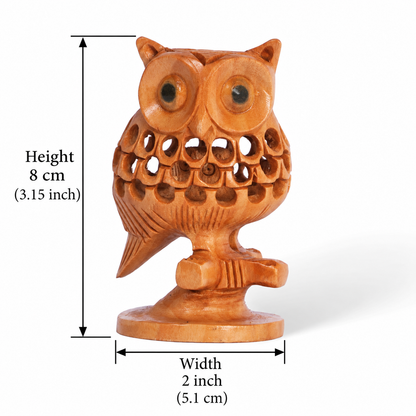 Hand Carved Wooden Mother Owl with Baby – Intricate Owl Family Sculpture, Handmade Indian Wood Decor