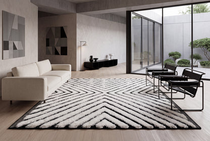 Moroccan Chevron Rug – 100% New Zealand Wool | Ivory & Black Handwoven Beni Ourain Style Area Rug