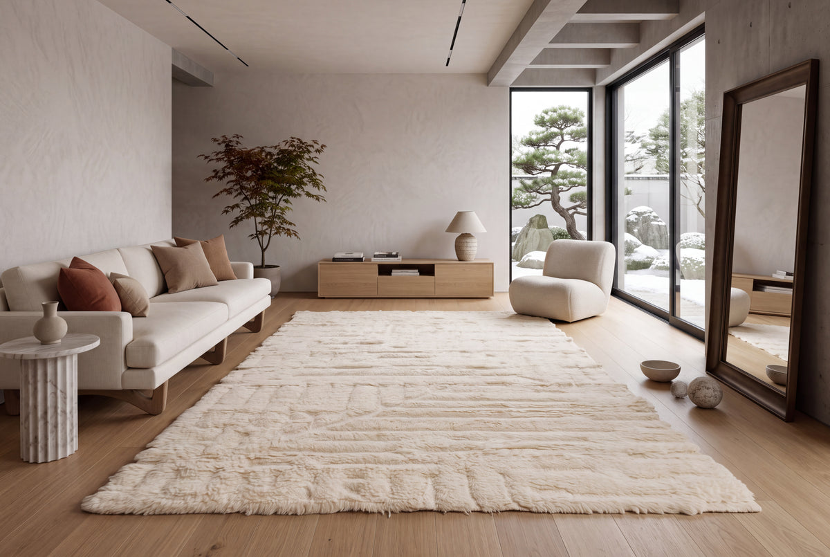 Moroccan Ivory Rug – 100% New Zealand Wool | Handwoven Textured Moroccan Area Rug