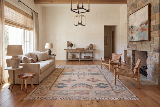 Handwoven Jute Kilim Rug, Vintage Geometric Area Rug, Beige Blue Bohemian Carpet, Natural Jute Cotton Flatweave Rug