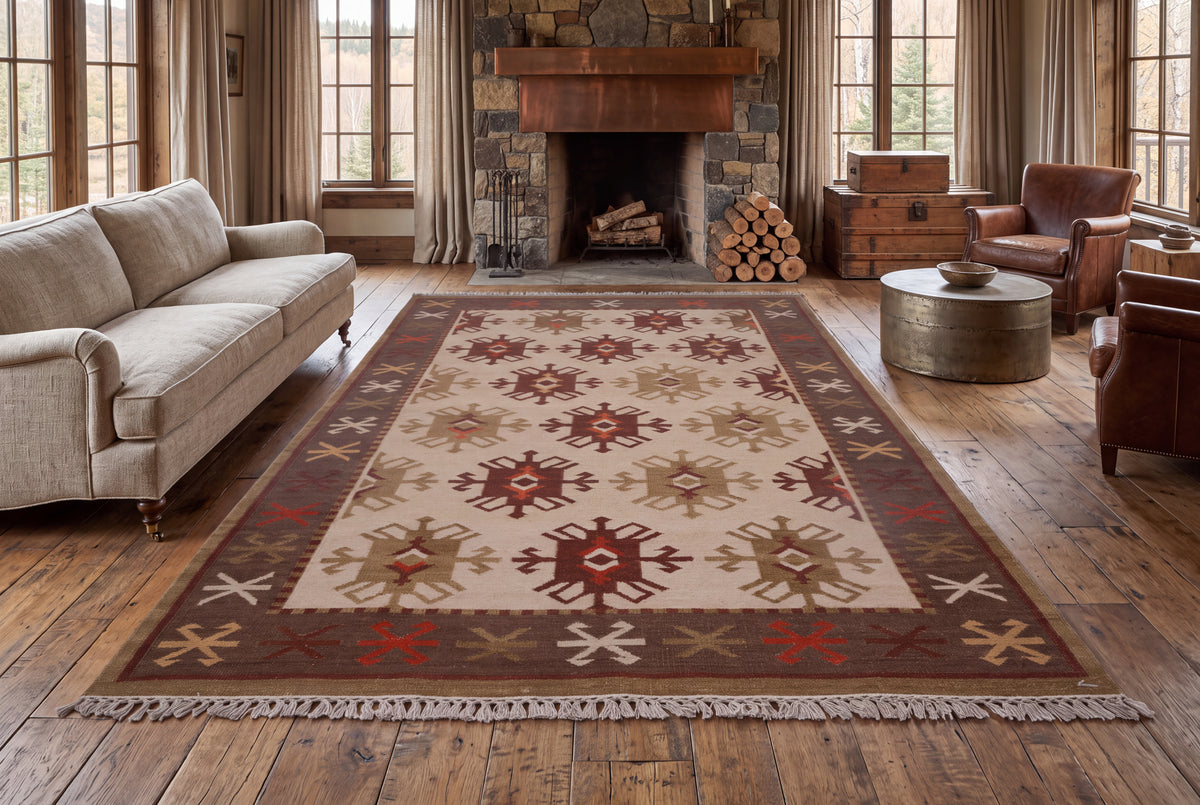 Handwoven Wool Kilim Rug, Tribal Geometric Area Rug, Multicolor Bohemian Carpet, Traditional Flatweave Wool Rug, Rustic Home Decor