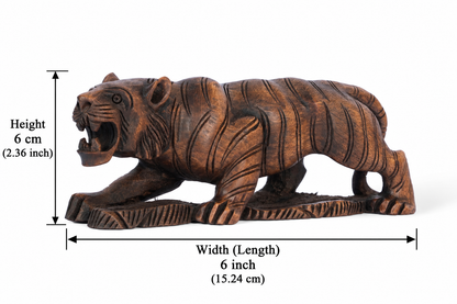 Hand Carved Wooden Tiger Sculpture – Traditional Indian Wild Animal Figurine Home Décor