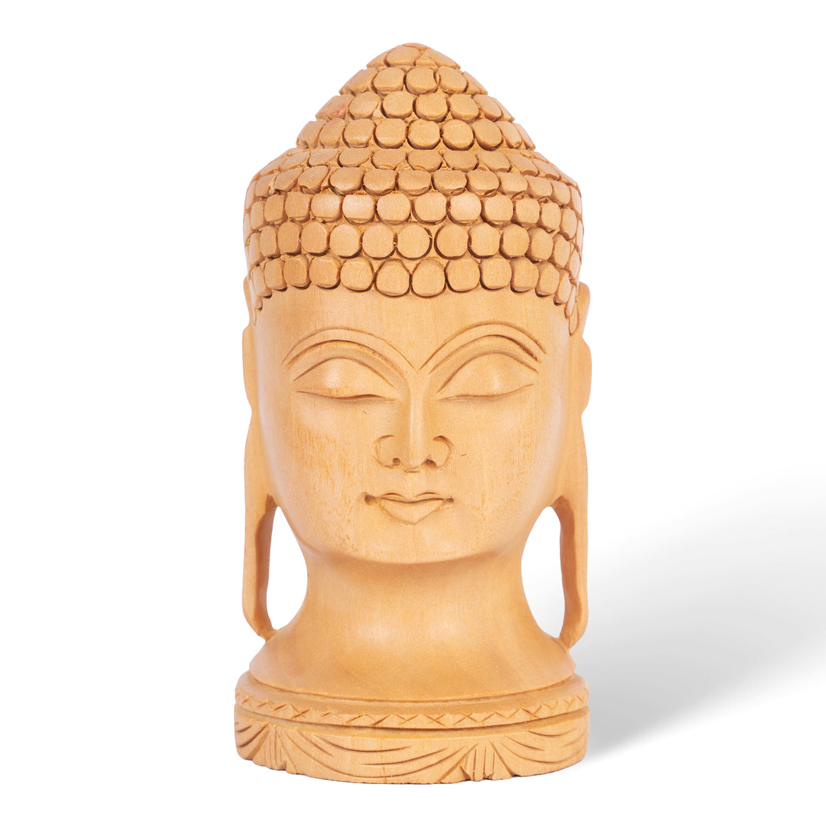 Hand Carved Wooden Buddha Head Sculpture – Meditation Buddha Statue for Home Décor