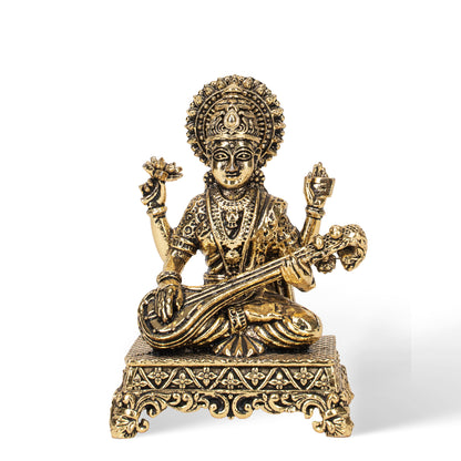 Handcrafted Brass Goddess Saraswati Statue – Veena Indian Spiritual & Home Decor