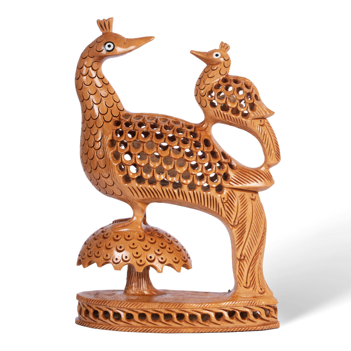 Hand Carved Wooden Peacock Pair Sculpture – Traditional Indian Bird Figurine Home Décor