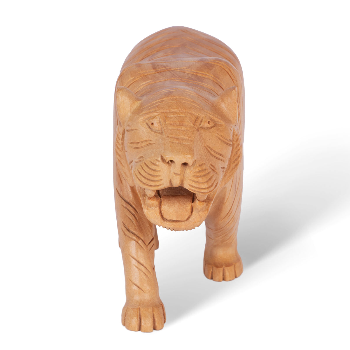Hand Carved Wooden Tiger Sculpture – Traditional Indian Tiger Figurine for Home Décor