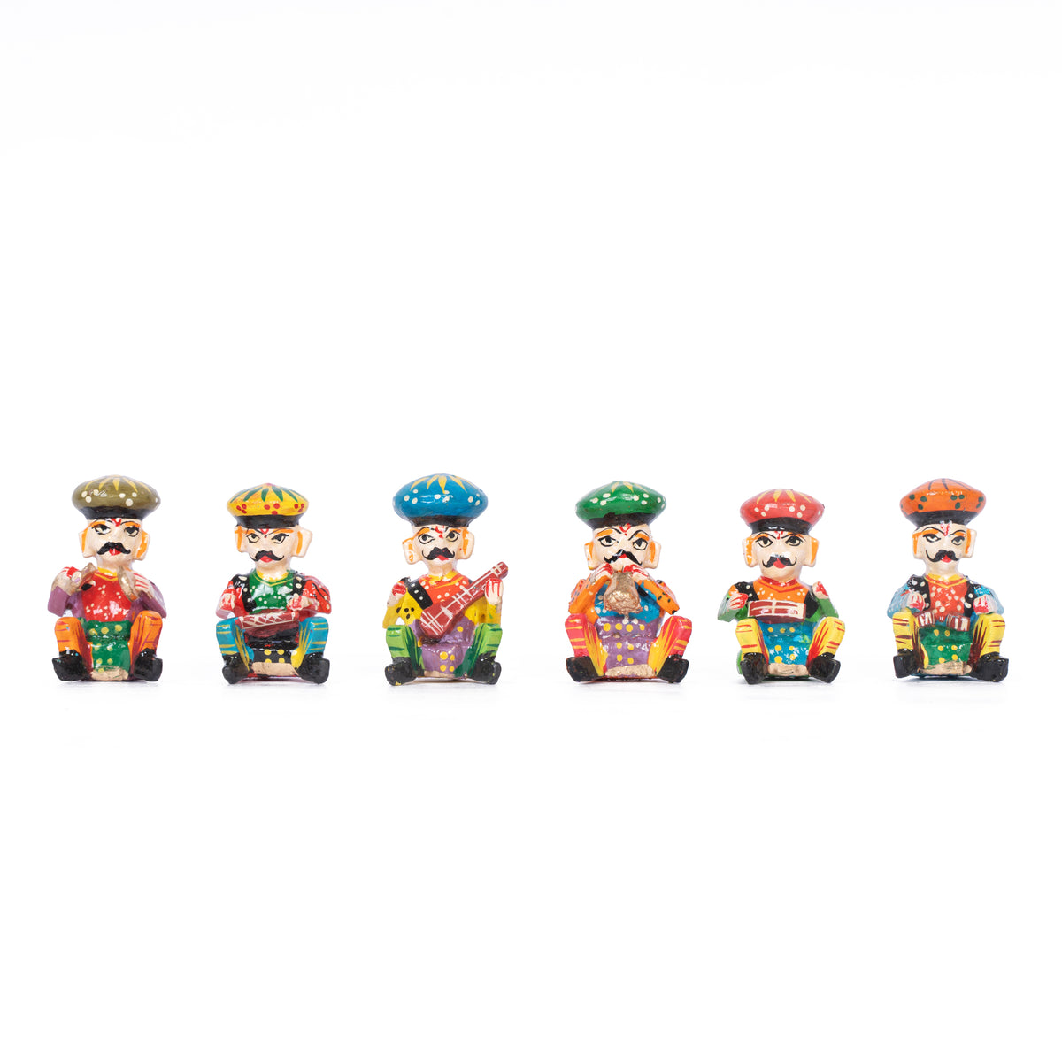 Handcrafted Rajasthani Musician Figurines Set of 6 – Colorful Indian Folk Art Decorative Statues