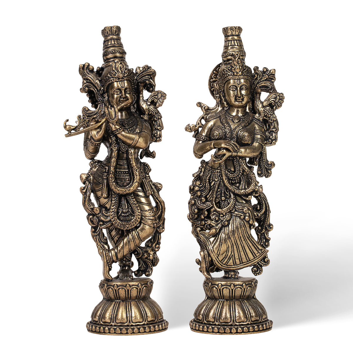 Handcrafted Brass Radha Krishna Statue Set – Traditional Indian Spiritual Home Decor