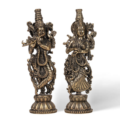 Handcrafted Brass Radha Krishna Statue Set – Traditional Indian Spiritual Home Decor