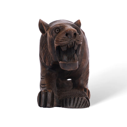 Hand Carved Wooden Tiger Sculpture – Traditional Indian Wild Animal Figurine Home Décor