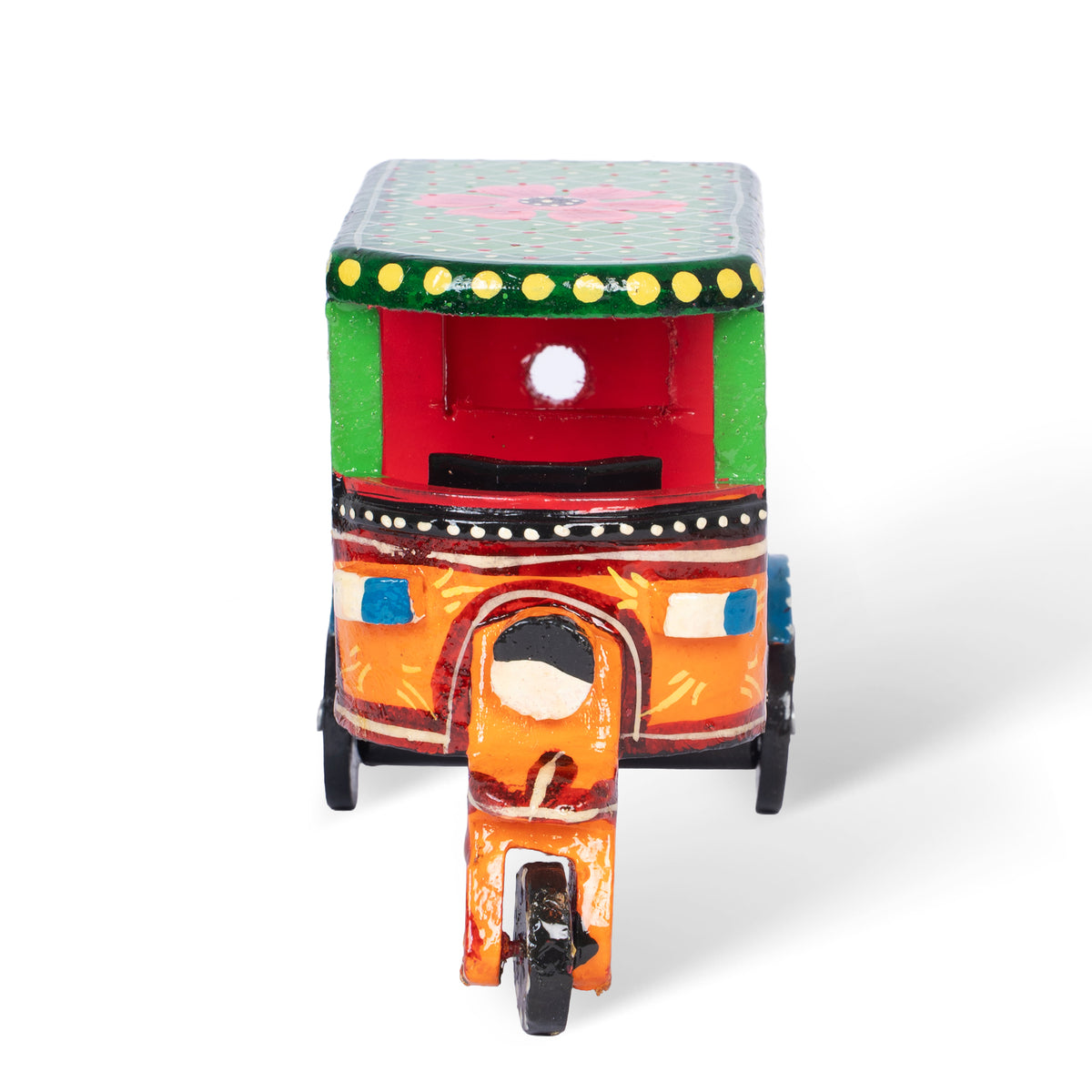Handcrafted Wooden Auto Rickshaw – Colorful Indian Folk Art Miniature Tuk Tuk Decor