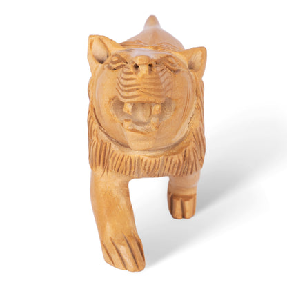 Hand Carved Wooden Lion Sculpture – Traditional Indian Wooden Lion Figurine for Home Décor