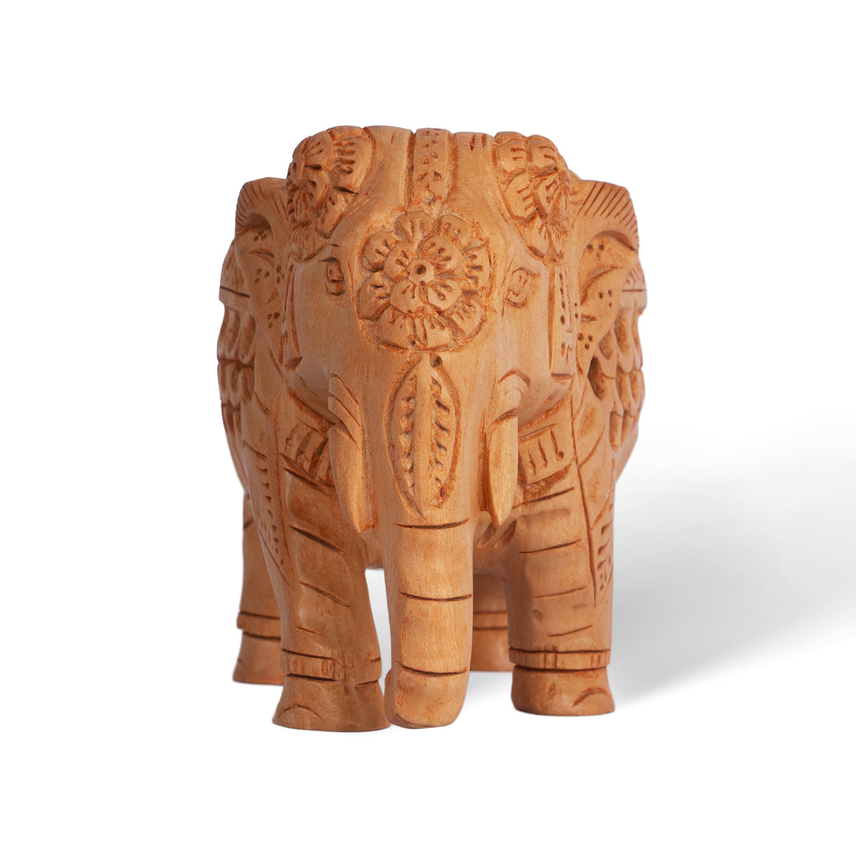 Hand Carved Wooden Elephant Sculpture with Baby Inside – Intricate Lattice Work Indian Wood Figurine