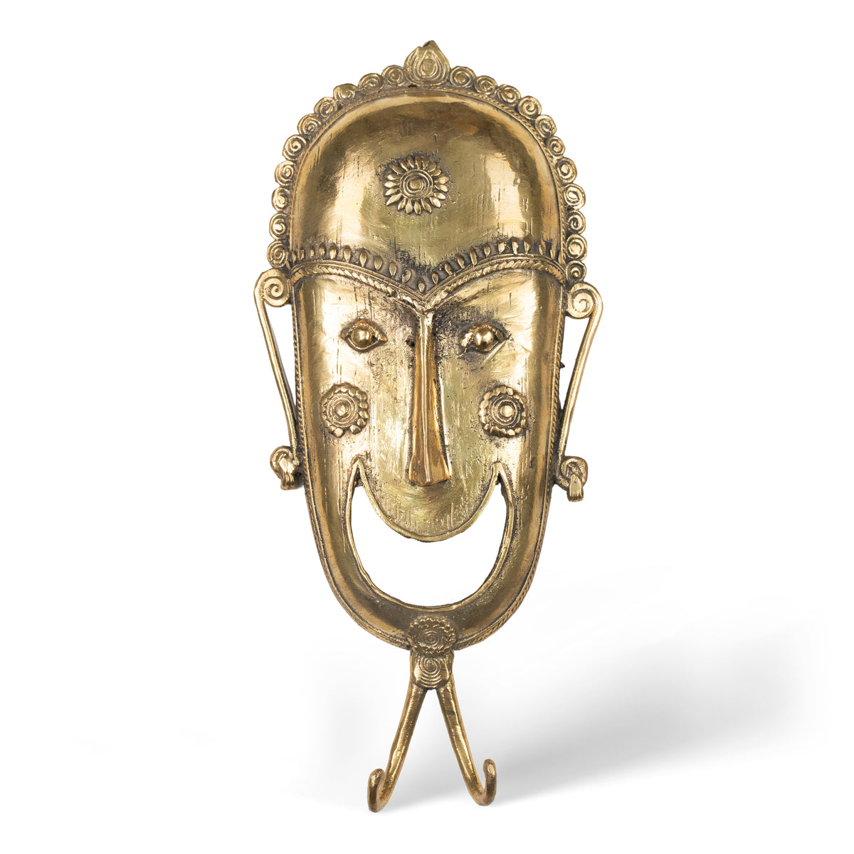Handcrafted Brass Tribal Face Wall Hook | Indian Dhokra Wall Decor & Key Holder