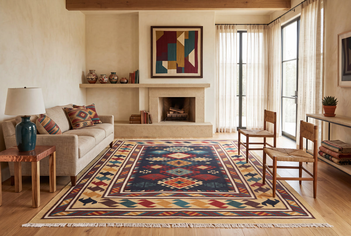 Handwoven Geometric Kilim Rug – Wool & Cotton Durrie