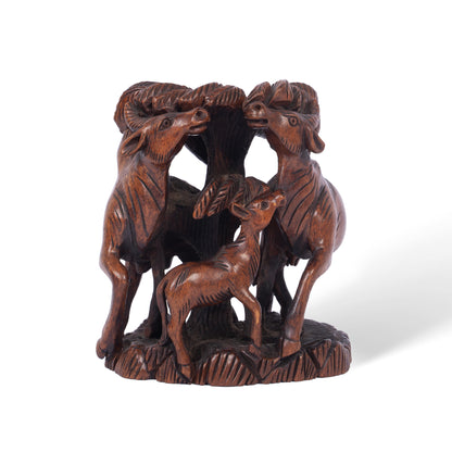 Handcrafted Wooden Deer Family Sculpture – Indian Wood Carved Deer Figurine Home Decor