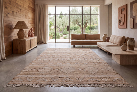 Handwoven Jute Durrie Rug – Natural Beige Geometric Flatweave Area Rug, 1500 GSM
