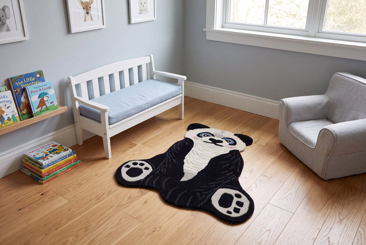 Hand Tufted Panda Wool Rug | Kids Animal Area Rug | Handmade Wool Carpet | Nursery & Playroom Decor