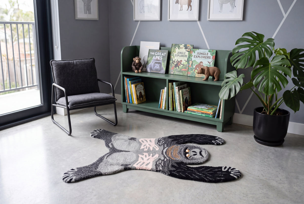 Hand Tufted Gorilla Shaped Wool Rug – Kids Room Animal Area Rug | 2×3 ft