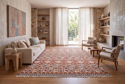 Handwoven Wool Kilim Durrie Rug, Multicolor Geometric Tribal Area Rug, Traditional Indian Flatweave Carpet