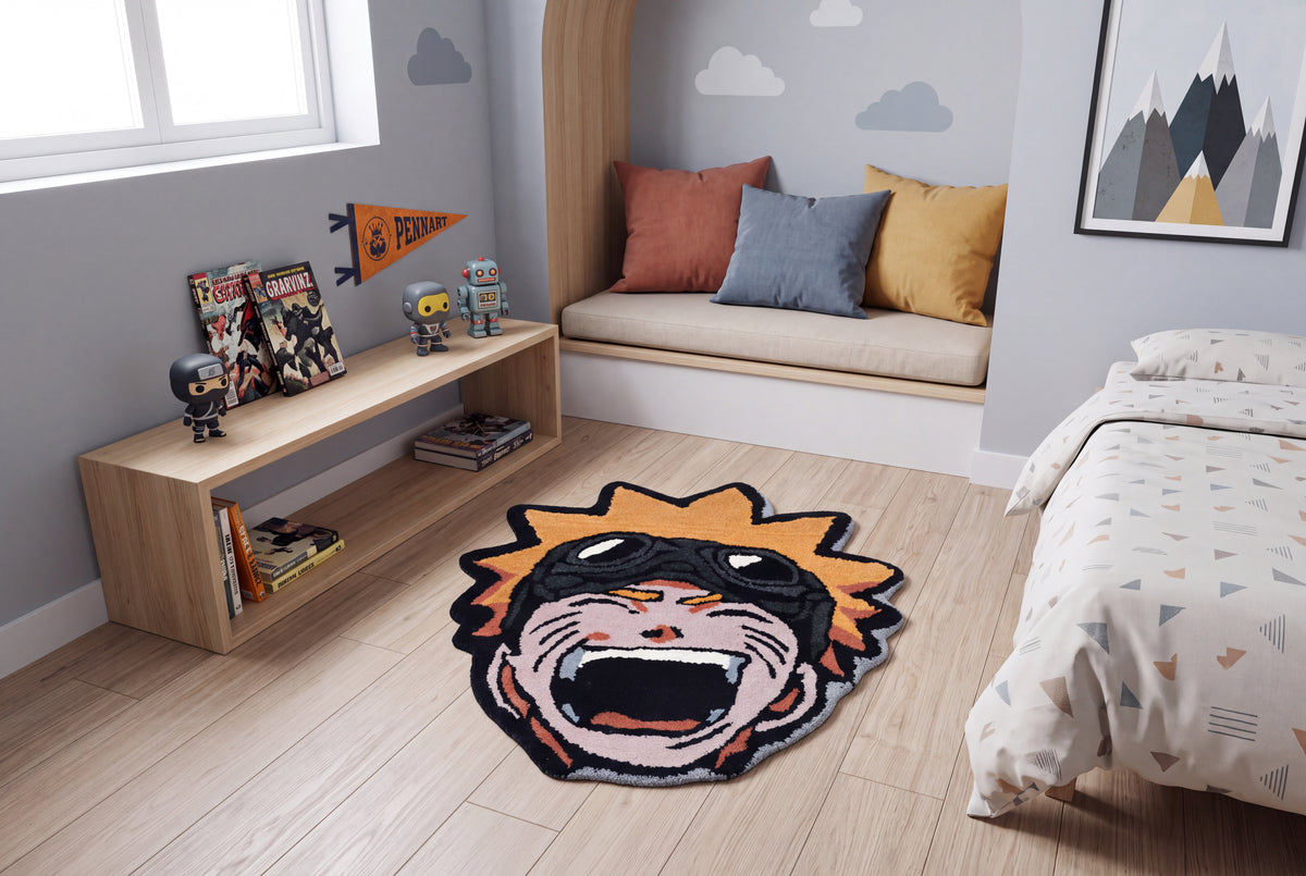 Hand Tufted Naruto Anime Character Wool Rug – Kids Room & Gaming Room Accent Rug | 2 × 2 Feet