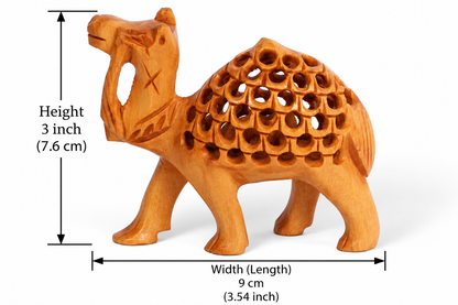 Hand Carved Wooden Camel Sculpture – Intricate Openwork Carved Camel Figurine, Handmade Indian Wood Decor