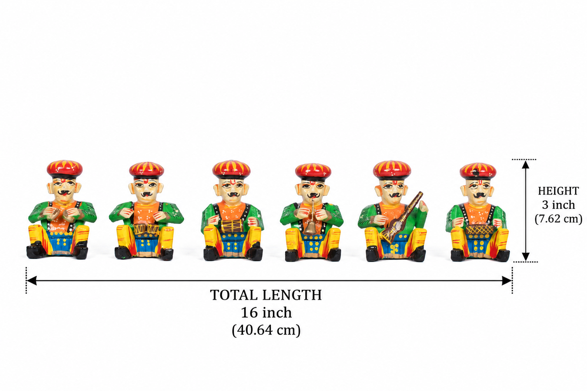 Handcrafted Rajasthani Musician Figurines Set of 6 – Colorful Indian Folk Art Decorative Statues