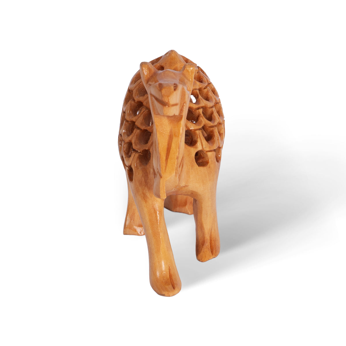 Hand Carved Wooden Camel Sculpture – Intricate Openwork Carved Camel Figurine, Handmade Indian Wood Decor