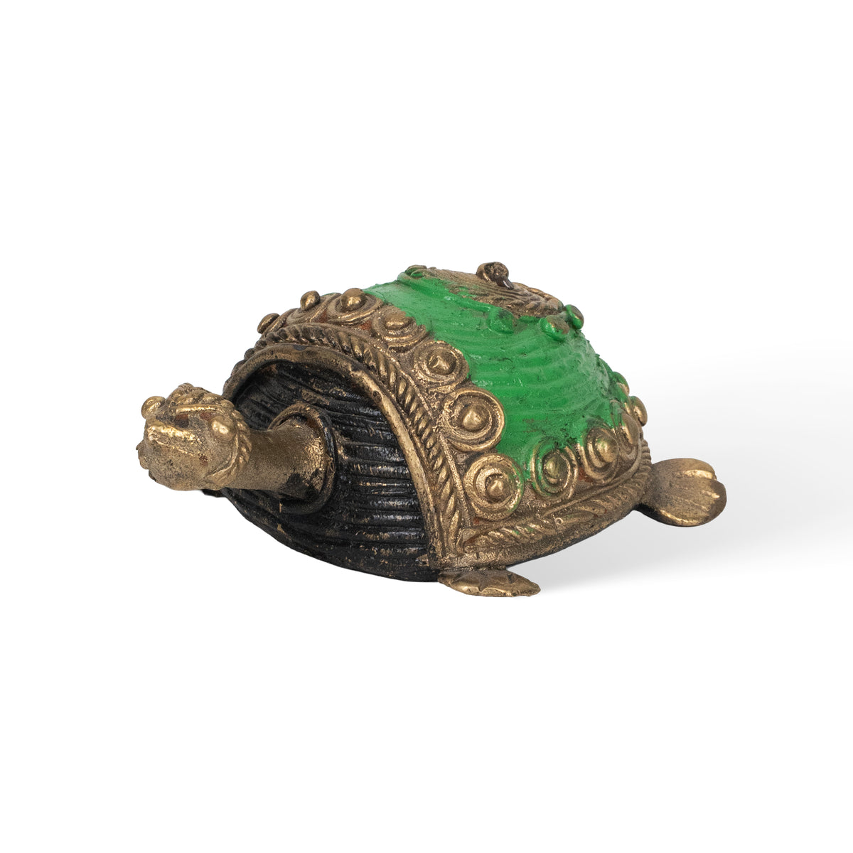 Handcrafted Brass Turtle Sculpture – Green Decorative Tortoise Figurine, Traditional Indian Art