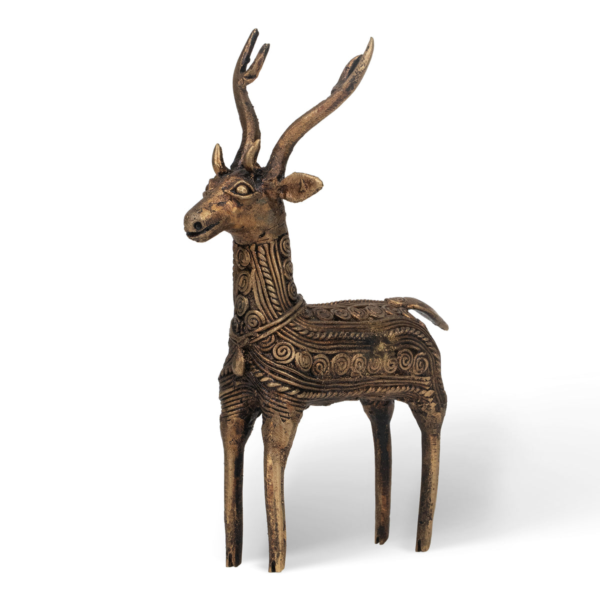 Handcrafted Dhokra Brass Deer Sculpture – Traditional Indian Tribal Art Animal Statue