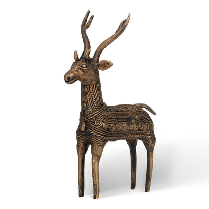 Handcrafted Dhokra Brass Deer Sculpture – Traditional Indian Tribal Art Animal Statue