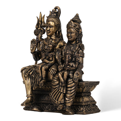 Handcrafted Brass Shiva Parivar Statue – Shiva Parvati Ganesh Kartikeya Indian Spiritual Decor